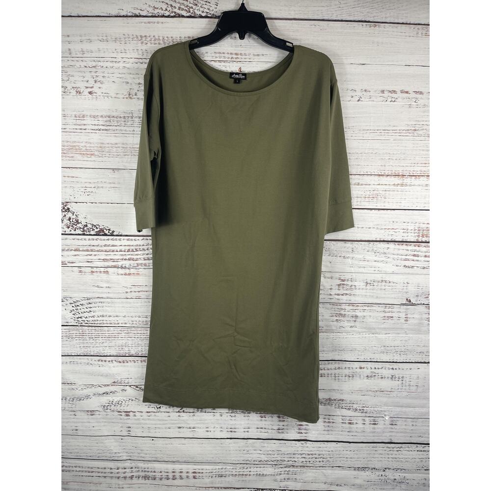 Anna Lane Dress Women's Large Green 3/4 Sleeve Cotton Spandex Casual Minimalist